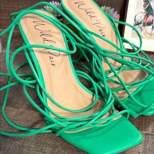 Wild Pair Bright Green Strappy Lace-Up Heels